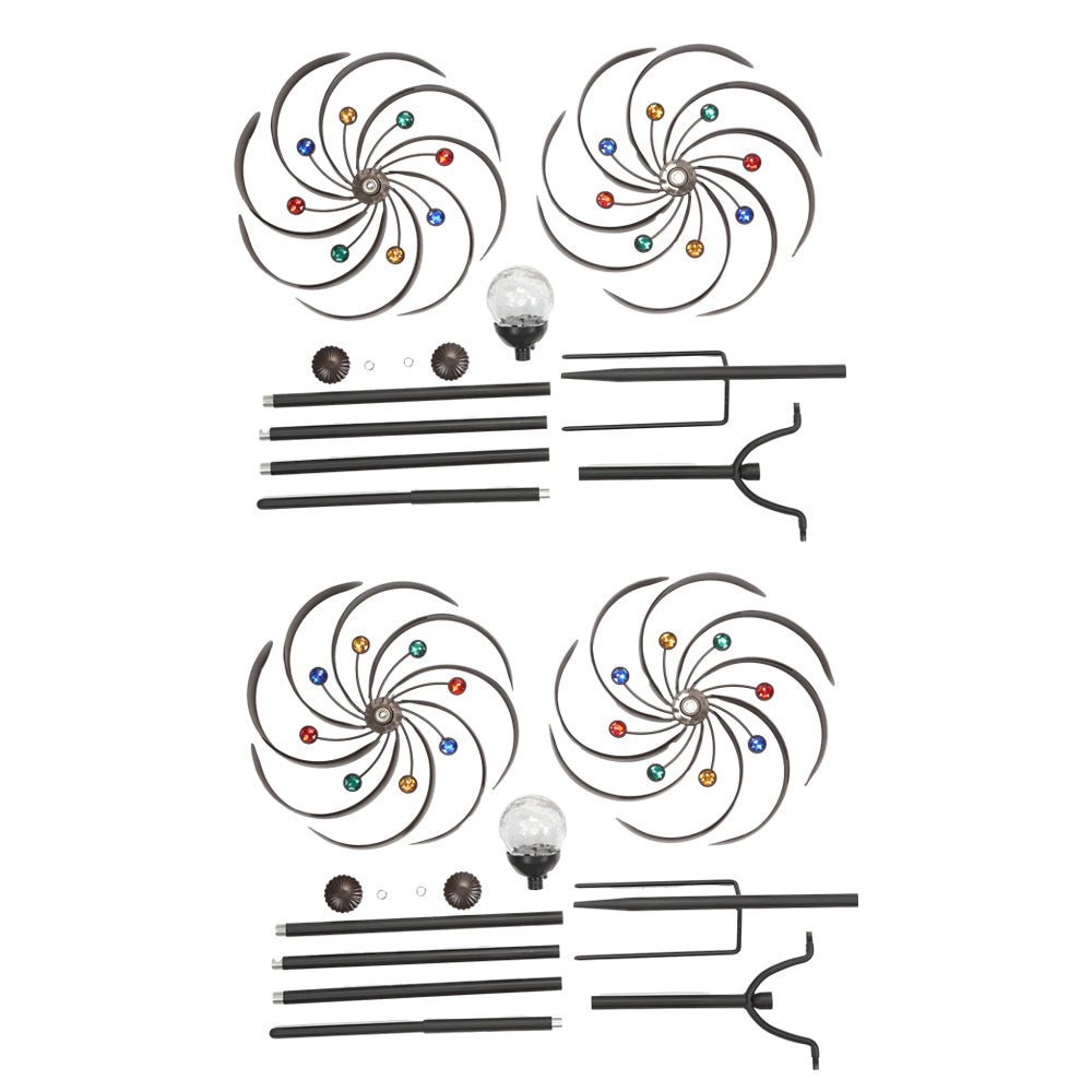 Chic Vintage Iron Solar Garden Stake Lights Set - Elegant Wind Spinners