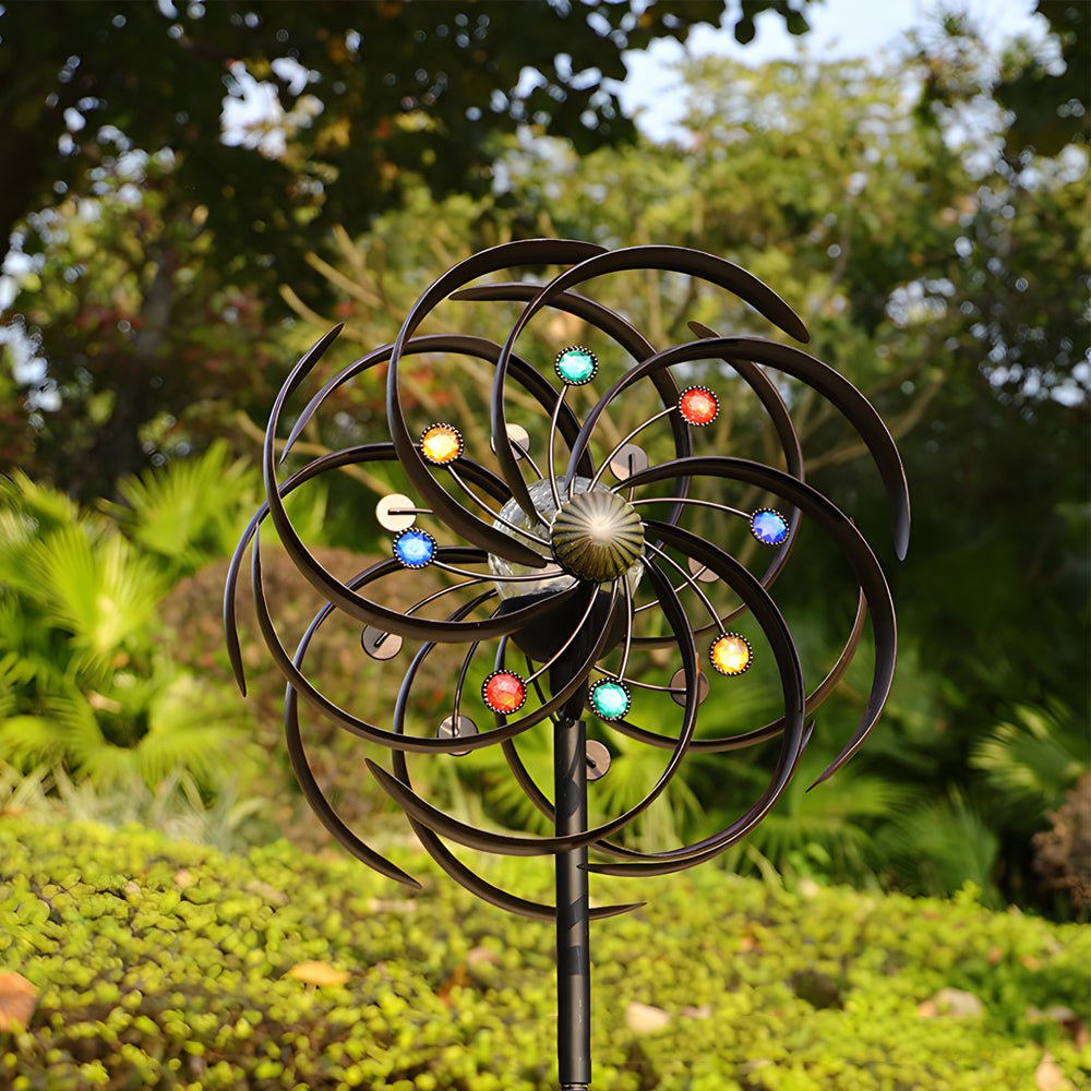 Chic Vintage Iron Solar Garden Stake Lights Set - Elegant Wind Spinners