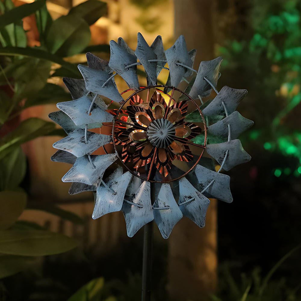 Chic Vintage Iron Solar Garden Stake Lights Set - Elegant Wind Spinners