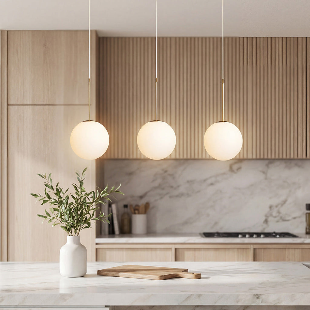 Contemporary Gold Finish White Glass Globe Pendant Light for Kitchen Island