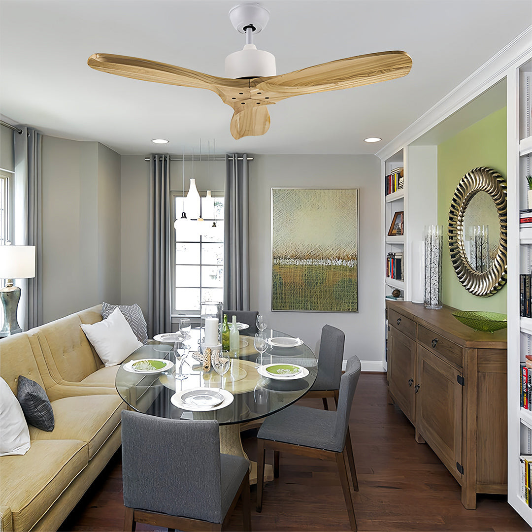 Modern Wood 3-Blade Ceiling Fan with Light for Living Room and Bedroom