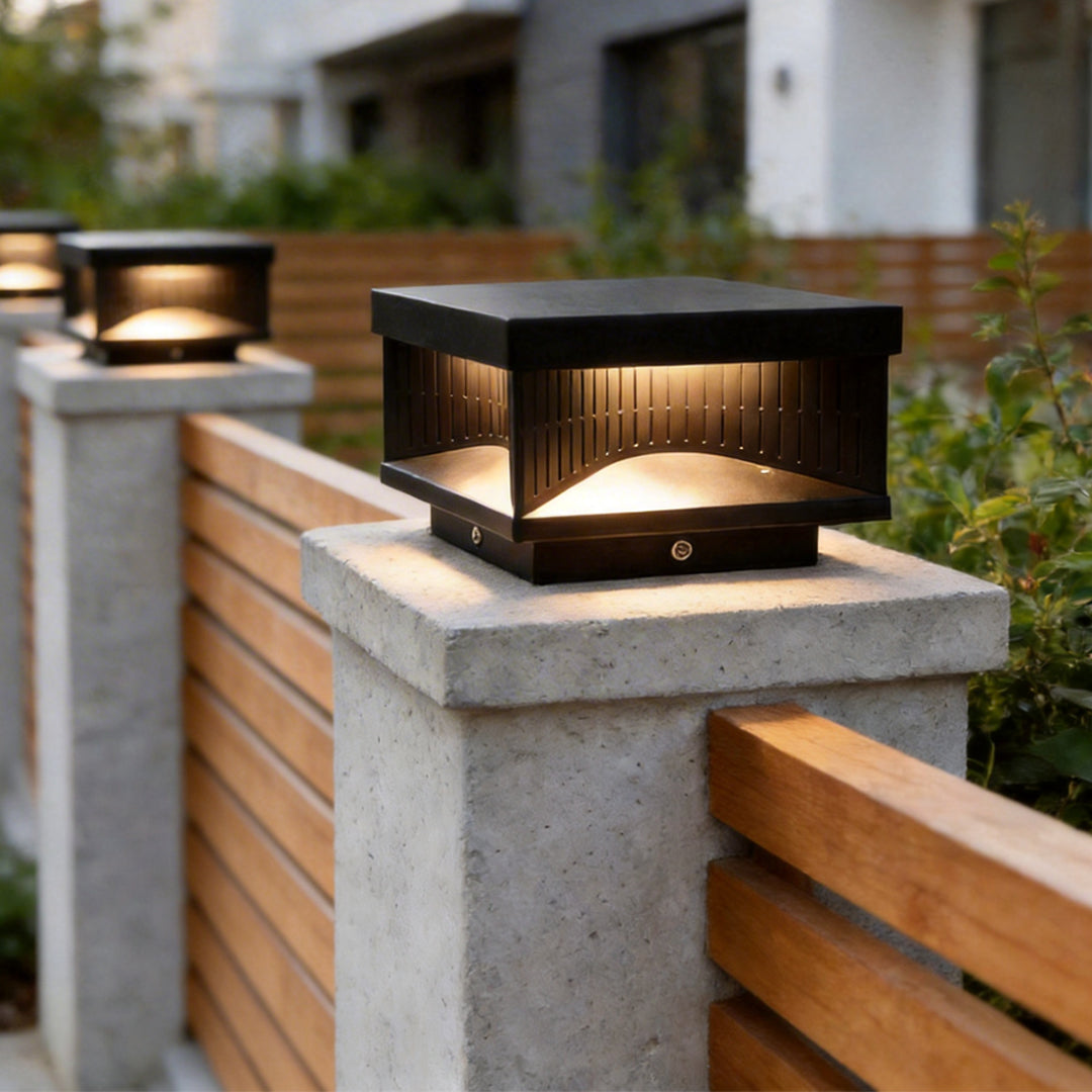 Modern Square LED Outdoor Pillar Light Fixture - Stylish Stripe Design