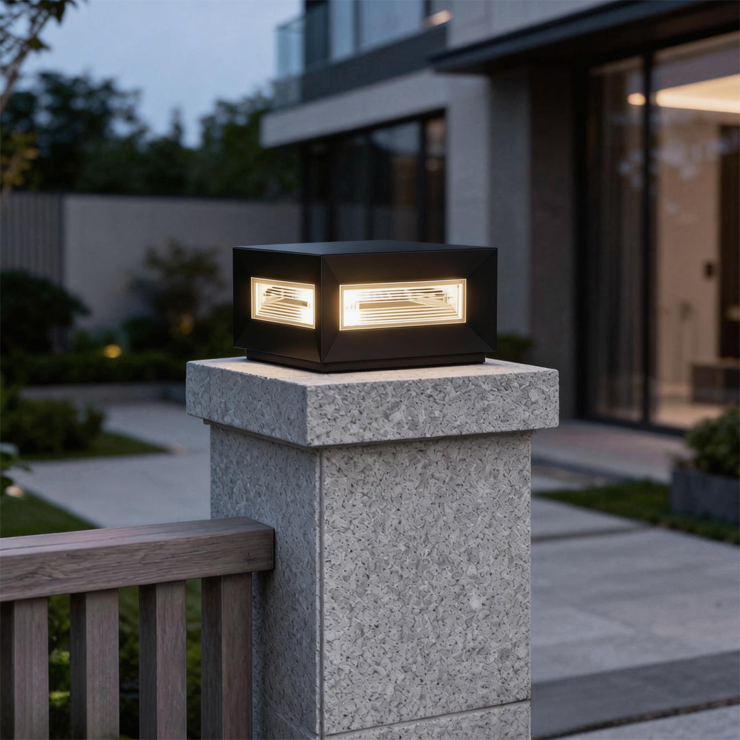 Modern White Square LED Solar Pillar Lights for Outdoor Fence Decor