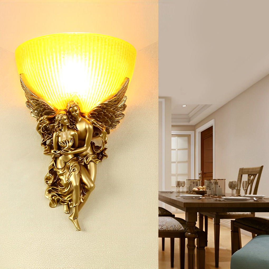 Elegant White Resin Angel Wall Sconce Light Fixture for Bedroom Decor