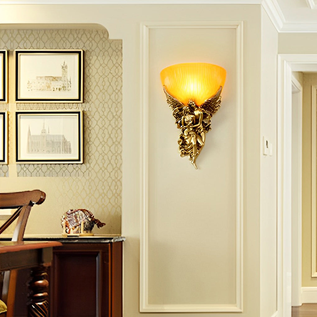 Elegant White Resin Angel Wall Sconce Light Fixture for Bedroom Decor