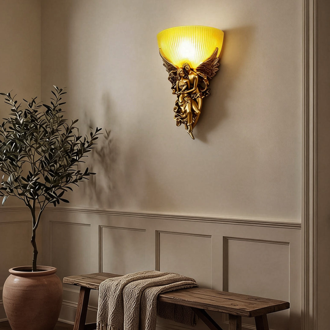 Elegant White Resin Angel Wall Sconce Light Fixture for Bedroom Decor