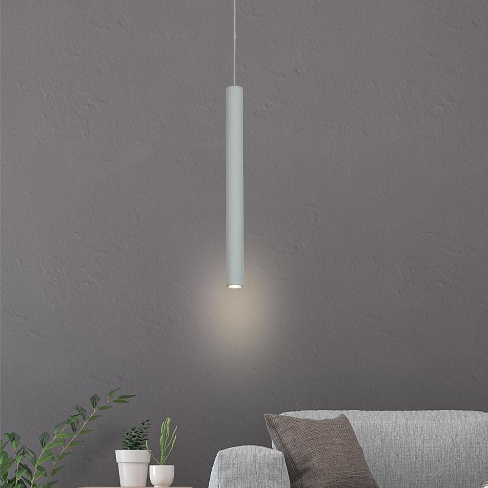 Sleek Silver Mini Elongated Cylinder LED Pendant Light for Kitchen Island