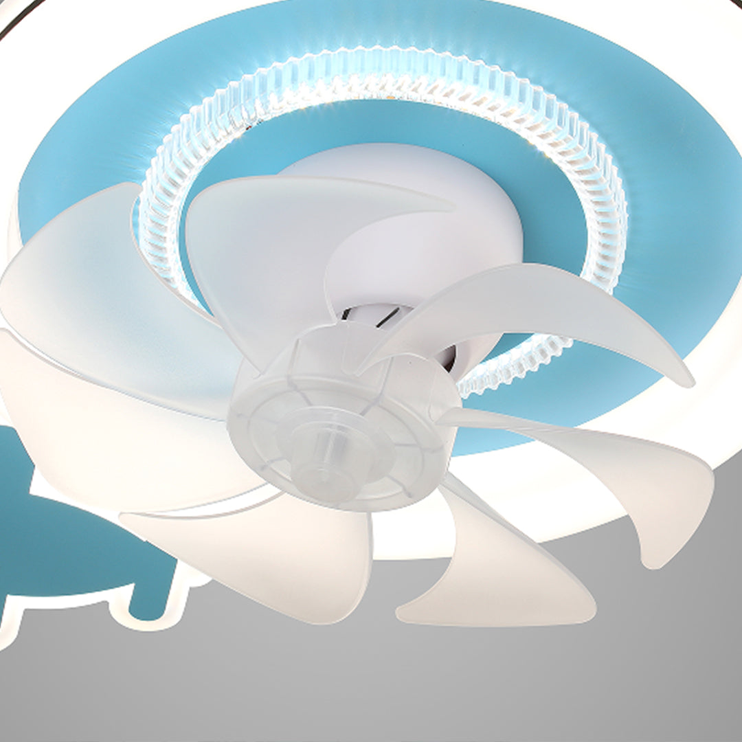 Blue and White Kids' Ceiling Fan with Lights, Quiet Motor for Nurseries