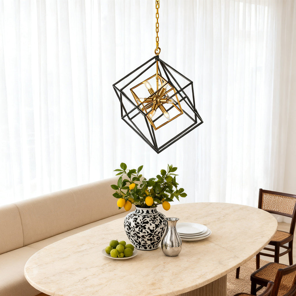 Dual-Color Industrial Iron Square Pendant Lights for Kitchen & Dining Room