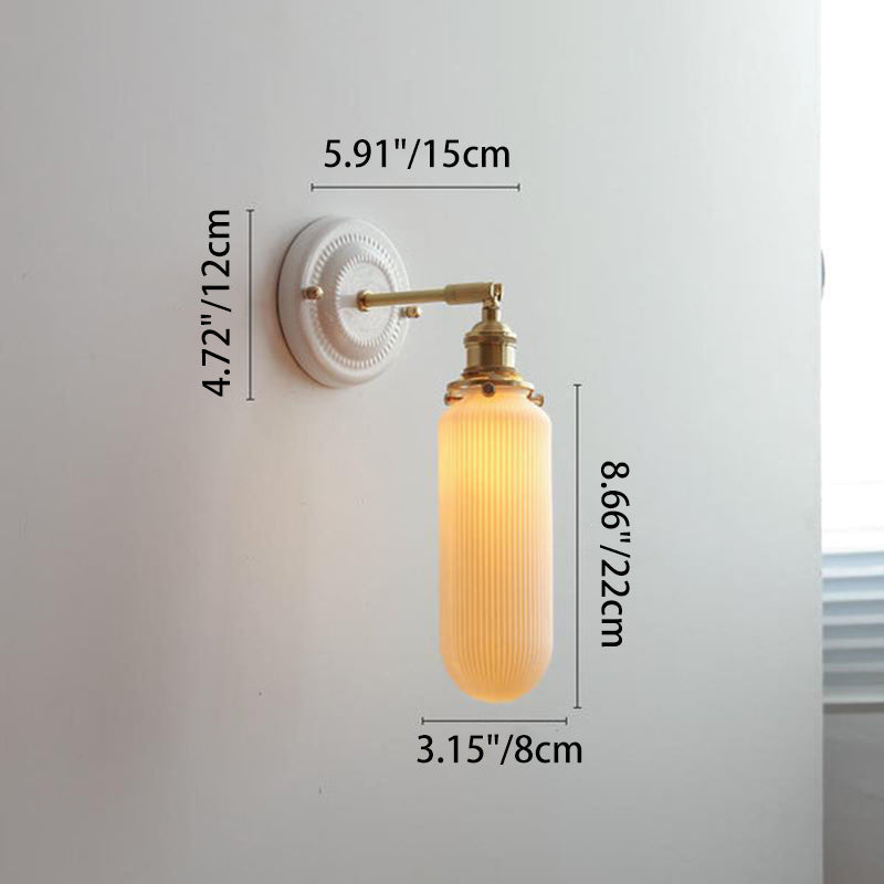 Classic Brass-Finished Vintage Ceramic Round Wall Sconce Lamp for Living Room