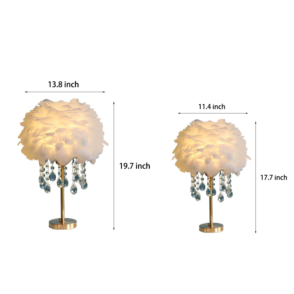 Modern White Feather LED Crystal Table Lamp for Bedroom Living Room