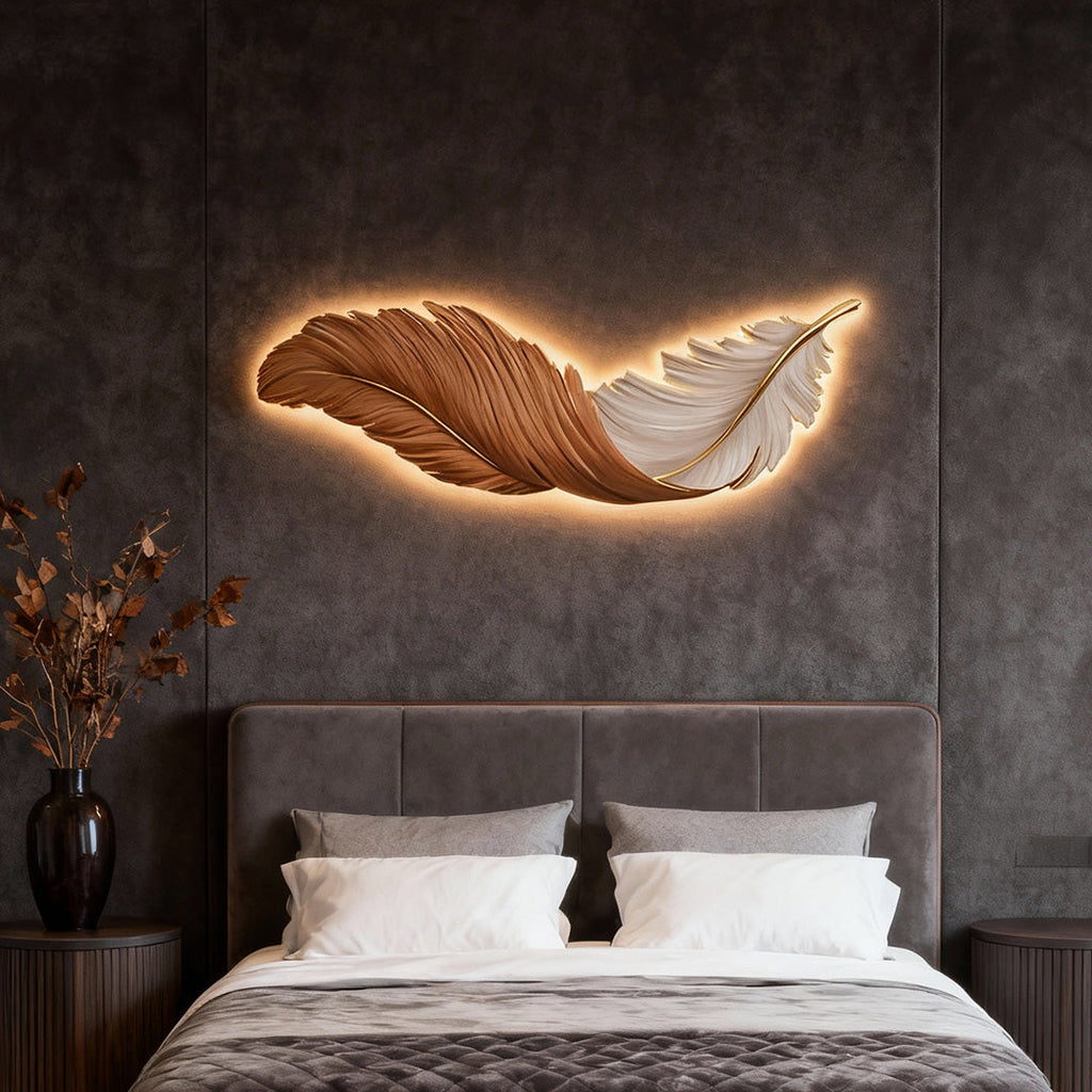 Modern White Feather LED Wall Lamp for Luxury Living Room Decor