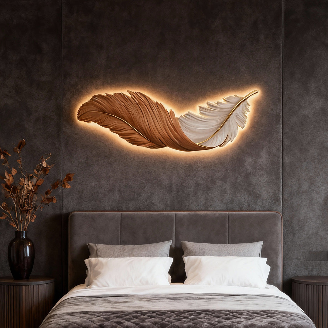 Modern White Feather LED Wall Lamp for Luxury Living Room Decor