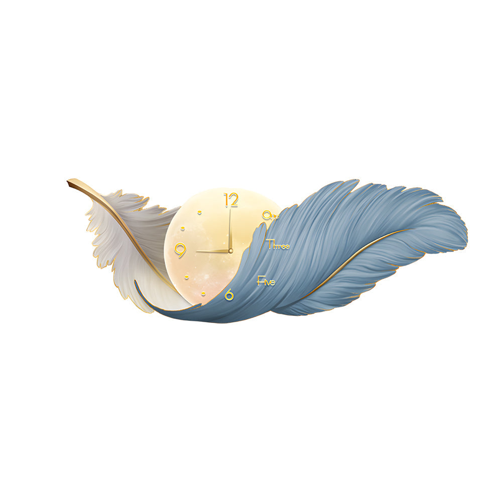 Modern White Feather LED Wall Lamp Clock Art Decor for Living Room