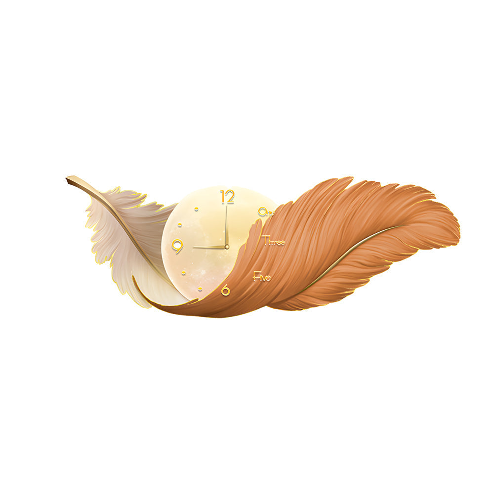 Modern White Feather LED Wall Lamp Clock Art Decor for Living Room