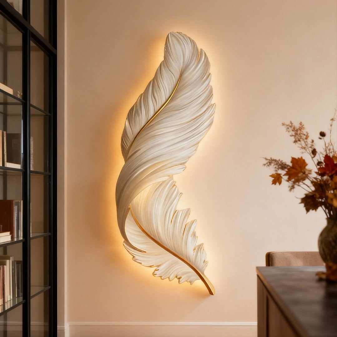 Modern White Feather LED Wall Lamp for Luxury Living Room Decor