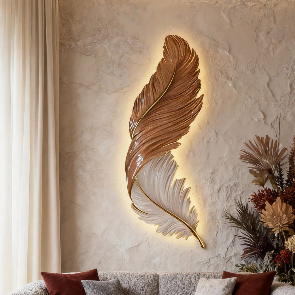 Modern White Feather LED Wall Lamp for Luxury Living Room Decor