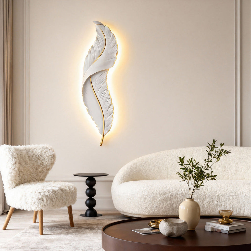 Modern White Resin Feather LED Wall Light for Corridor & Hallway Decor
