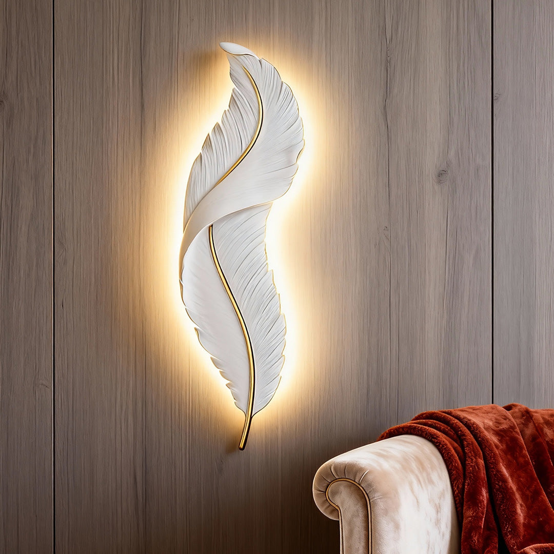 Modern White Resin Feather LED Wall Light for Corridor & Hallway Decor