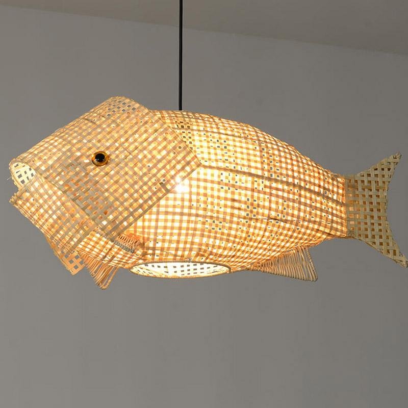Rustic Fish Pendant Light in Bamboo for Farmhouse Kitchen & Dining Room