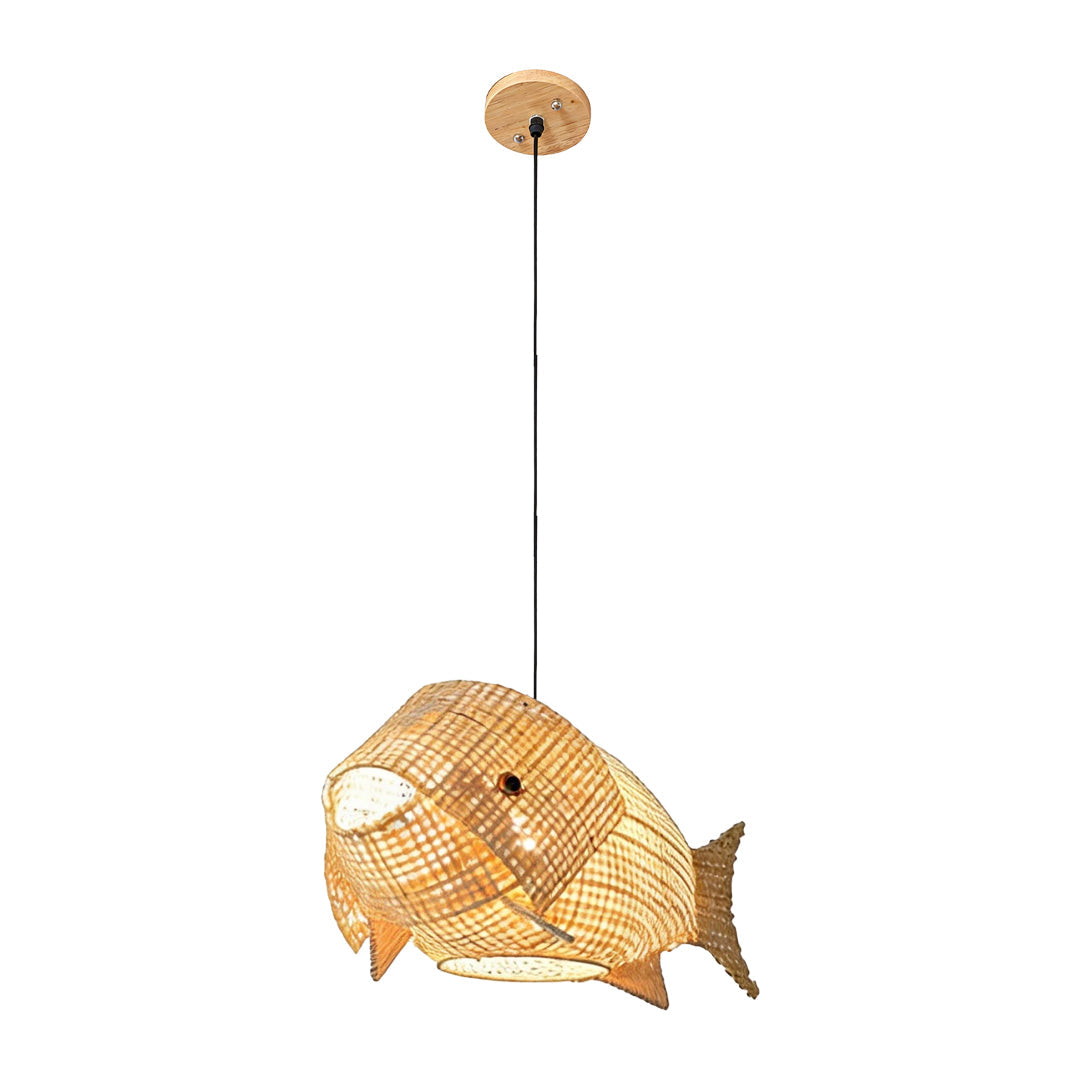 Rustic Fish Pendant Light in Bamboo for Farmhouse Kitchen & Dining Room