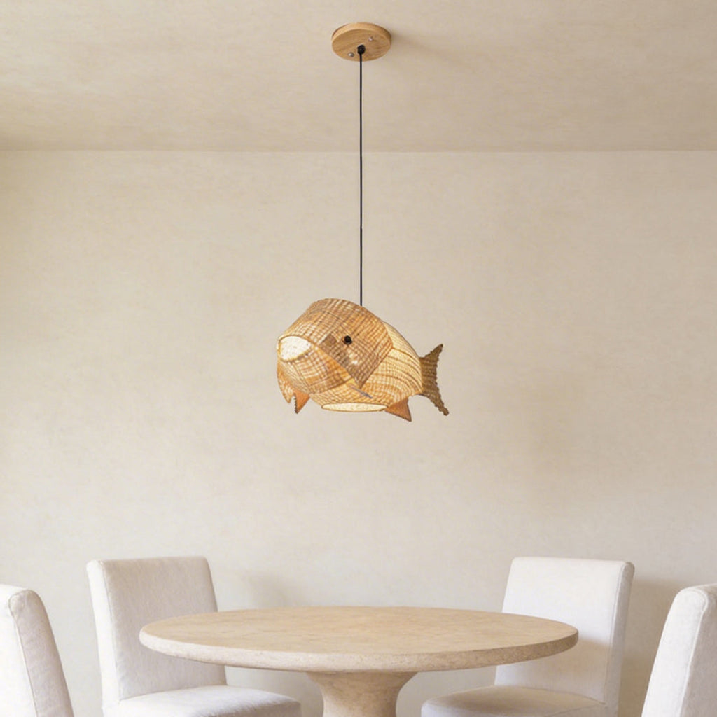 Rustic Fish Pendant Light in Bamboo for Farmhouse Kitchen & Dining Room