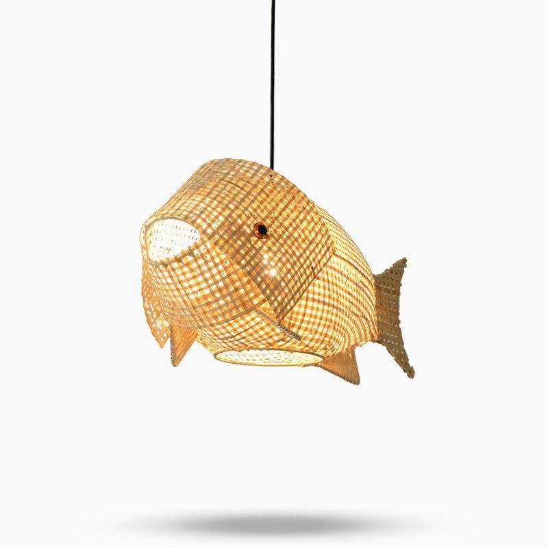 Rustic Fish Pendant Light in Bamboo for Farmhouse Kitchen & Dining Room