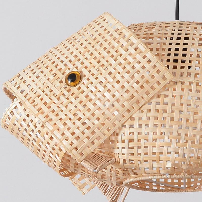 Rustic Fish Pendant Light in Bamboo for Farmhouse Kitchen & Dining Room