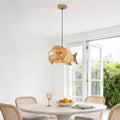 Rustic Fish Pendant Light in Bamboo for Farmhouse Kitchen & Dining Room