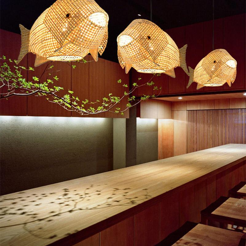 Vintage Bamboo Fish Pendant Light for Rustic Farmhouse Kitchen Decor