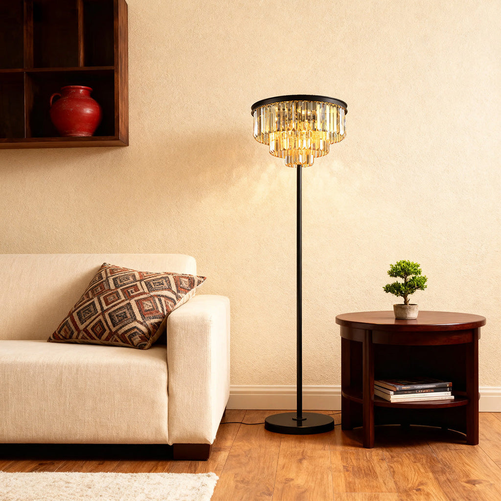 Glamorous Crystal Floor Lamp in Gold Finish for Luxurious Living Spaces