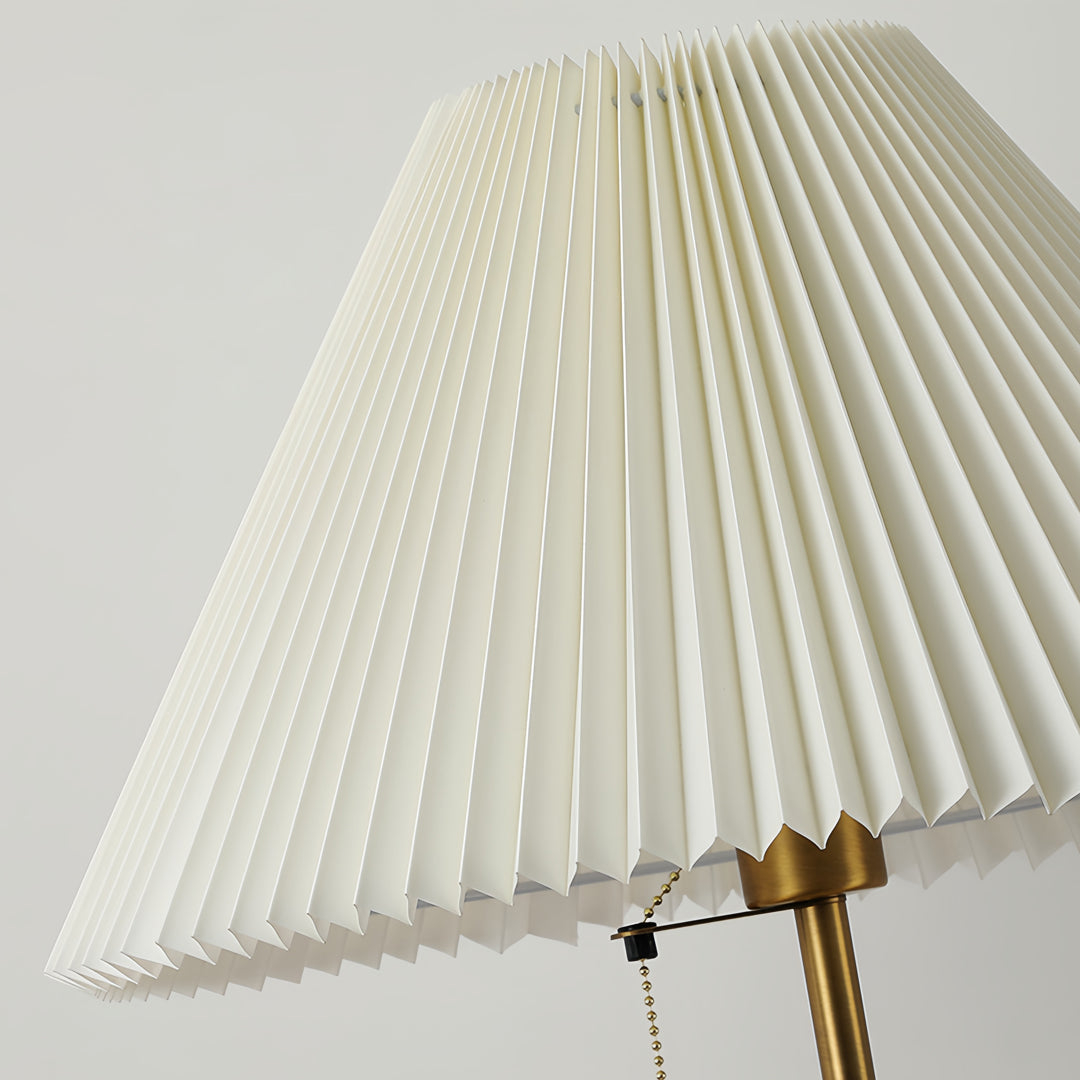 Elegant Wood Floor Lamp with Pleated Fabric Shade for Living Room Decor