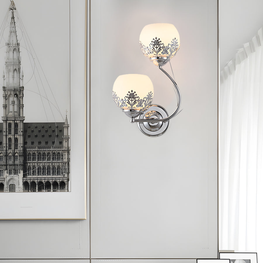 Vintage Floral Glass LED Wall Sconces for Living Room Bedroom Decor