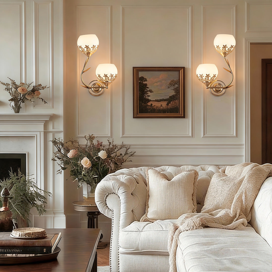 Vintage Floral Glass LED Wall Sconces for Living Room Bedroom Decor