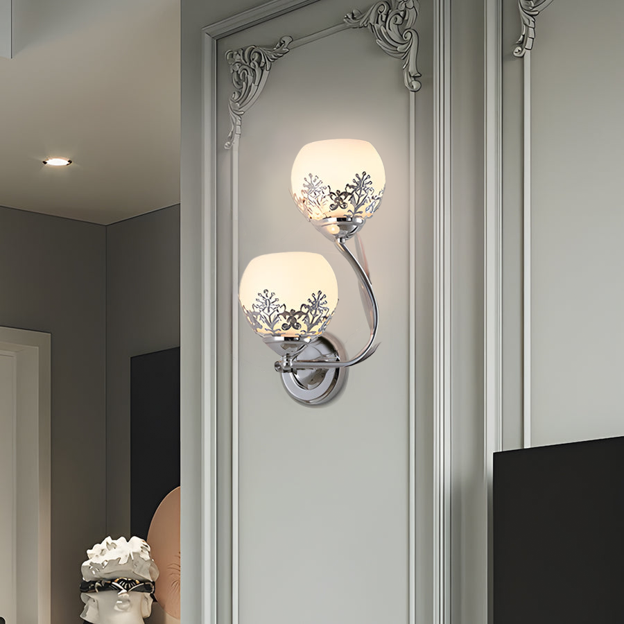 Vintage Floral Glass LED Wall Sconces for Living Room Bedroom Decor