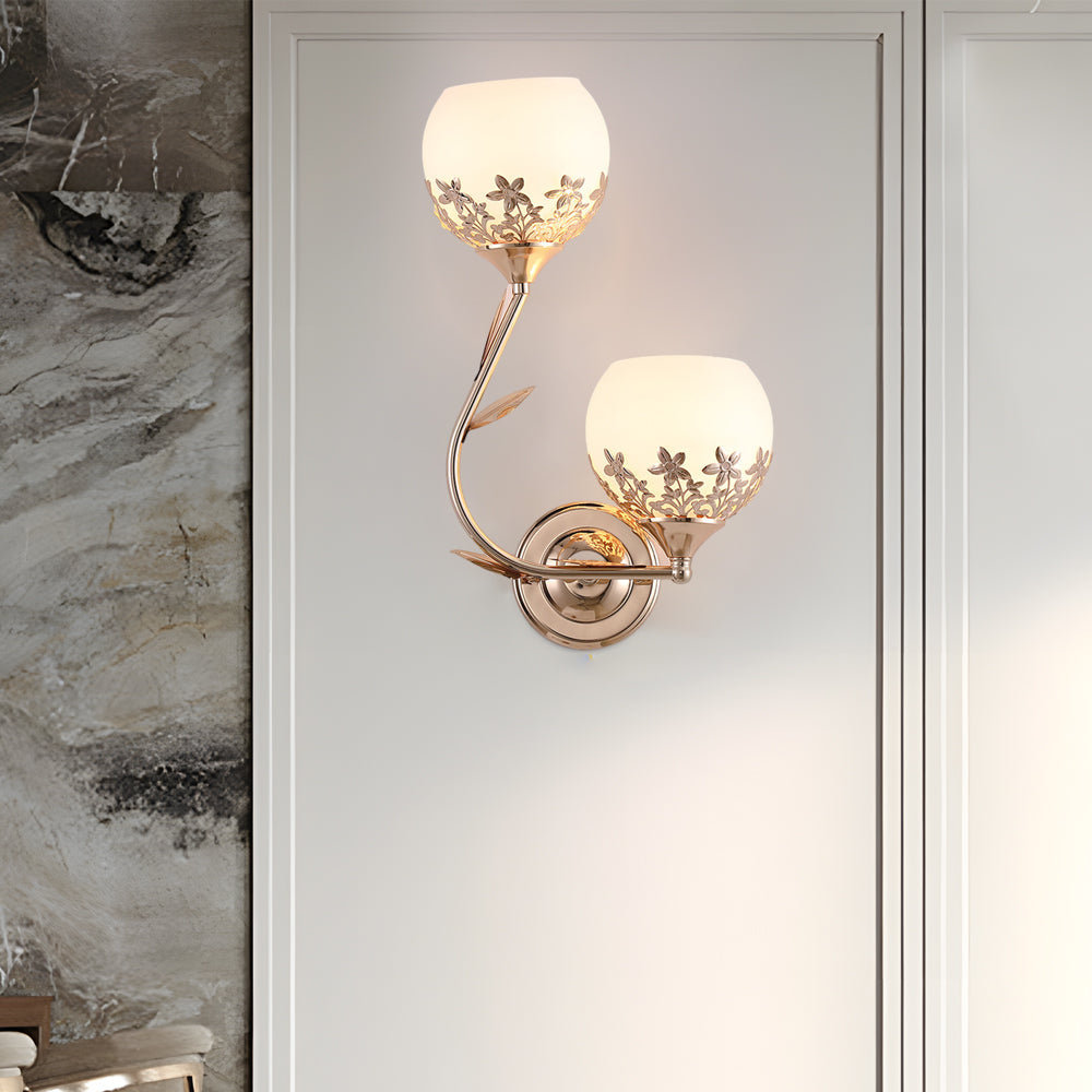 Vintage Floral Glass LED Wall Sconces for Living Room Bedroom Decor