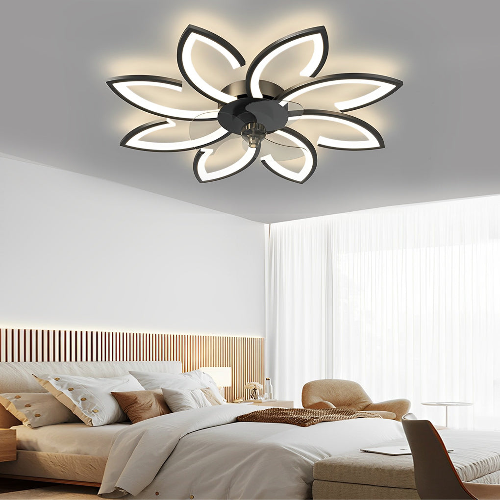 Modern White Flower Design LED Ceiling Fan with Light for Home