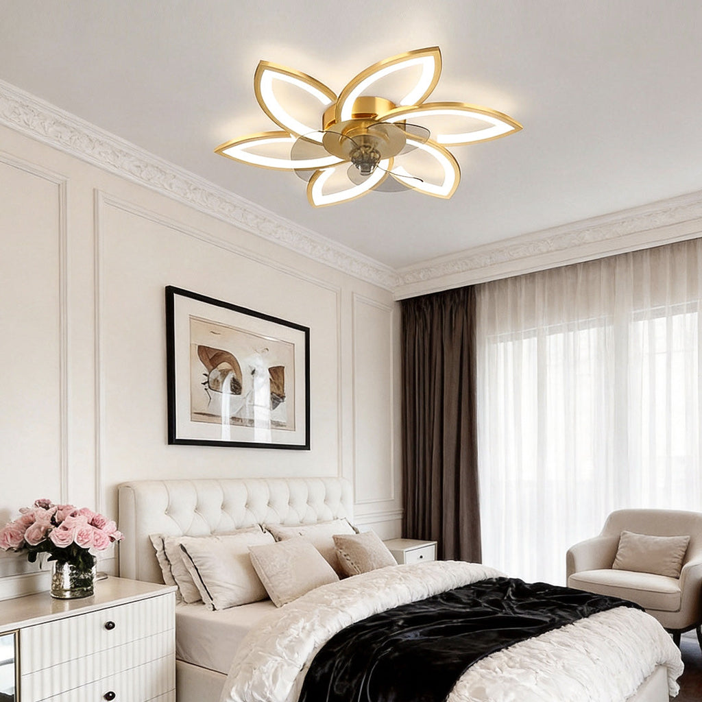 Modern White Flower Design LED Ceiling Fan with Light for Home