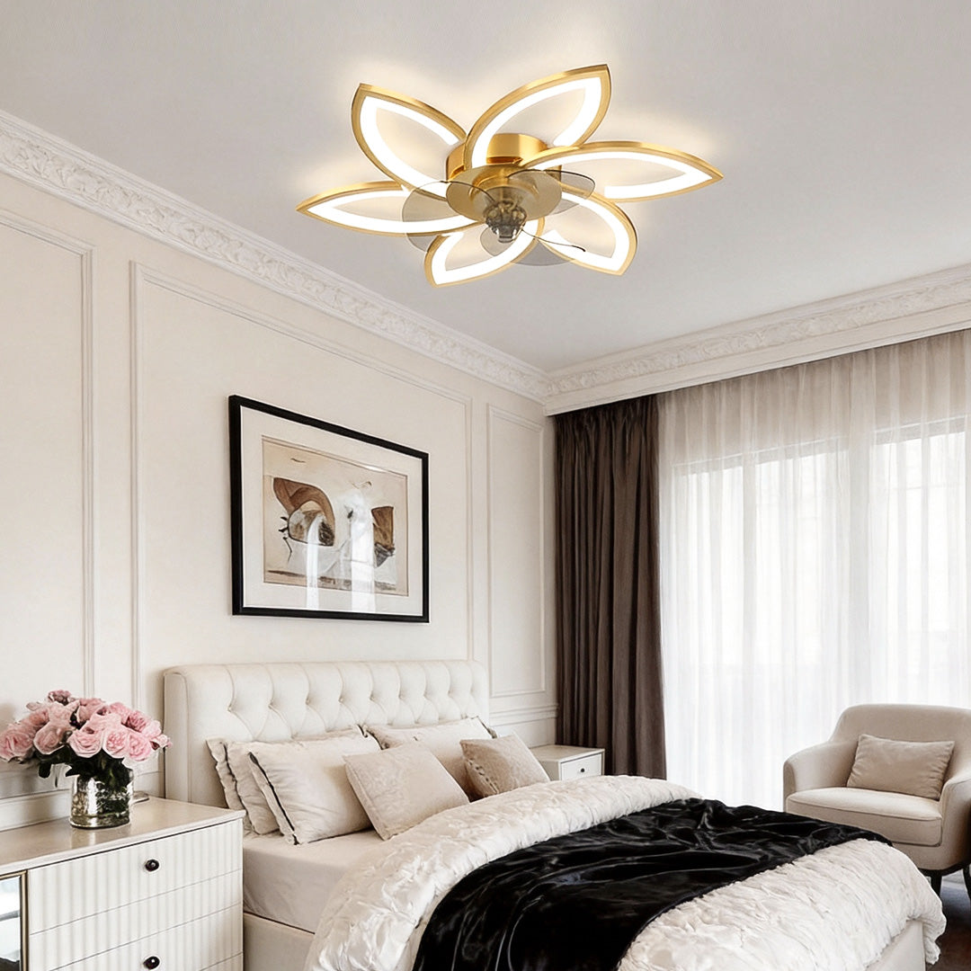 Modern White Flower Design LED Ceiling Fan with Light for Home
