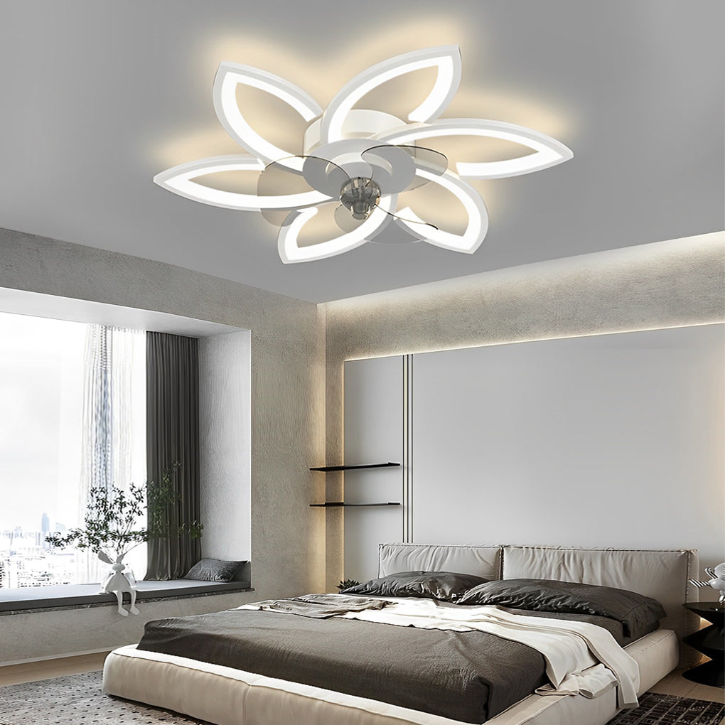 Modern White Flower Design LED Ceiling Fan with Light for Home