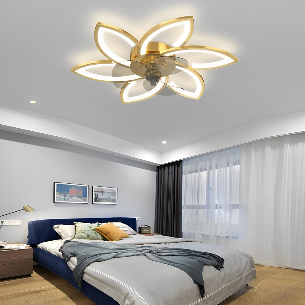 Modern White Flower Design LED Ceiling Fan with Light for Home