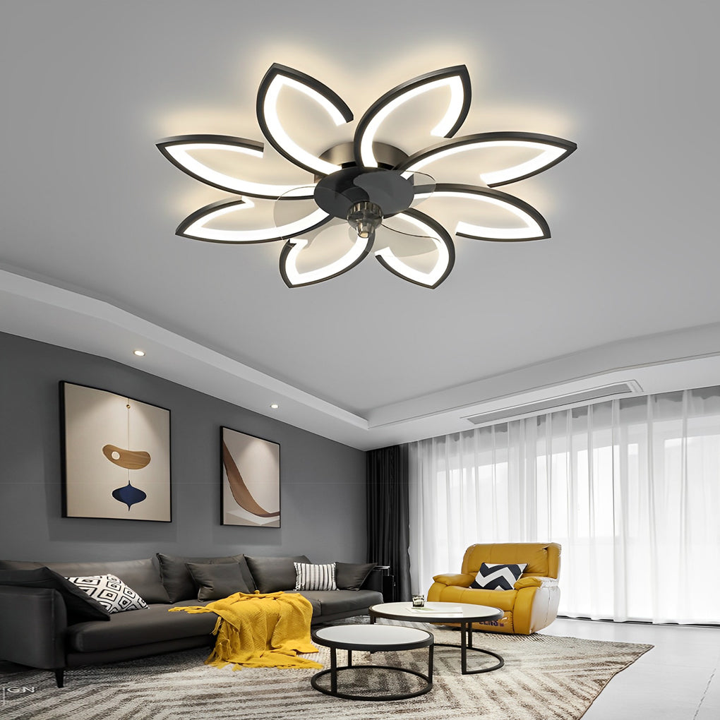 Modern White Flower Design LED Ceiling Fan with Light for Home