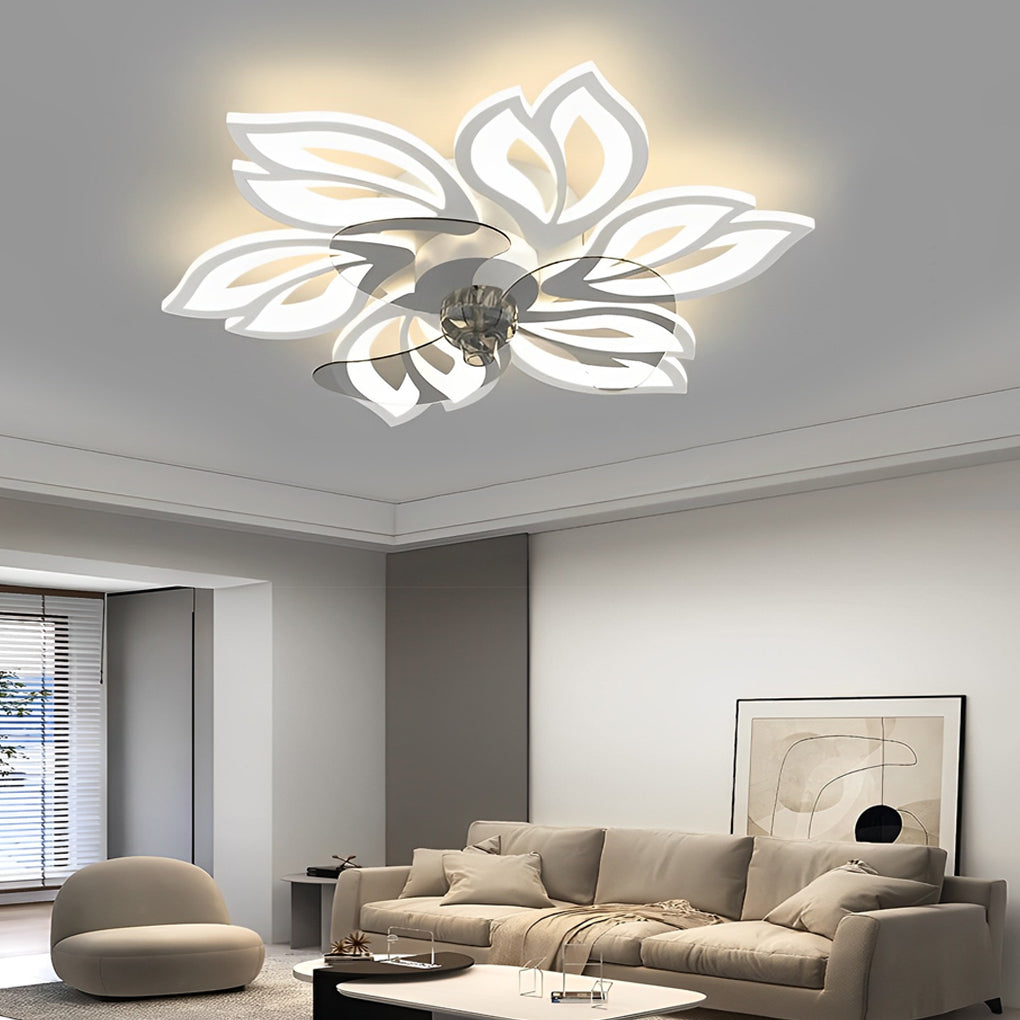 Modern White Flower Design LED Ceiling Fan with Light for Home