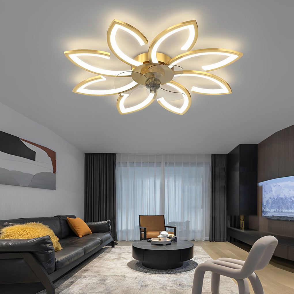 Modern White Flower Design LED Ceiling Fan with Light for Home