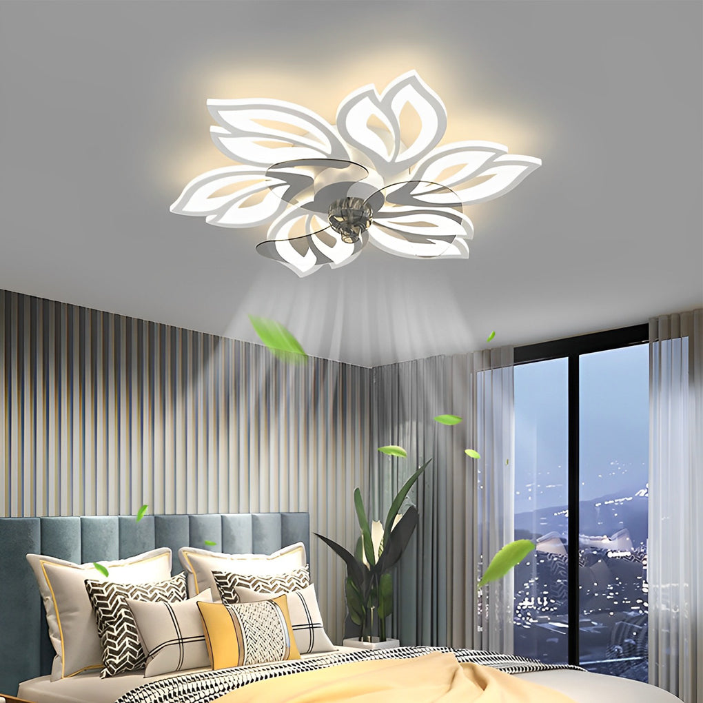 Modern White Flower Design LED Ceiling Fan with Light for Home