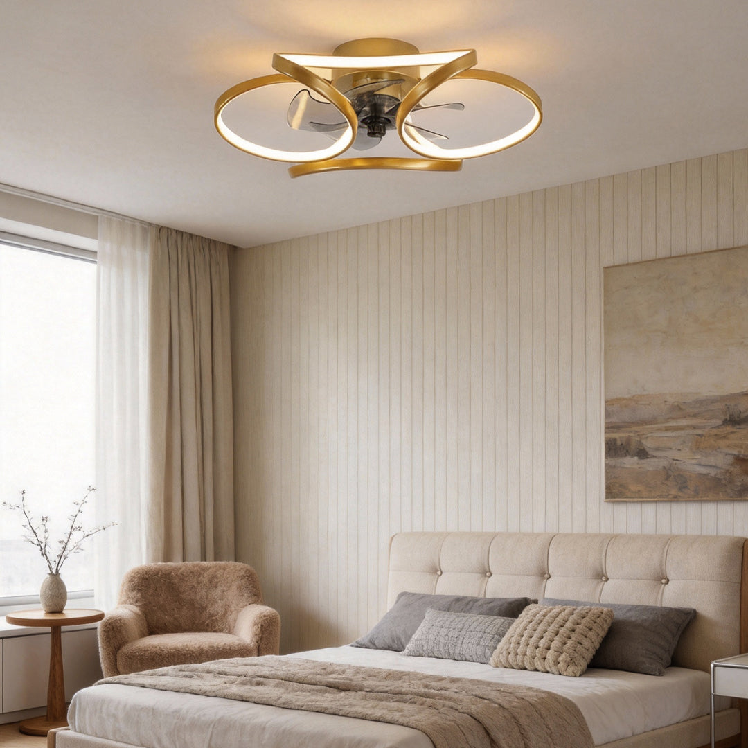 Modern White Flower Ceiling Fan with LED Light for Living Room Decor