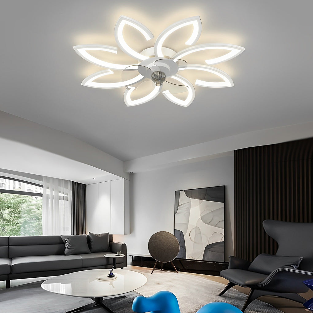 Modern White Flower Design LED Ceiling Fan with Light for Home