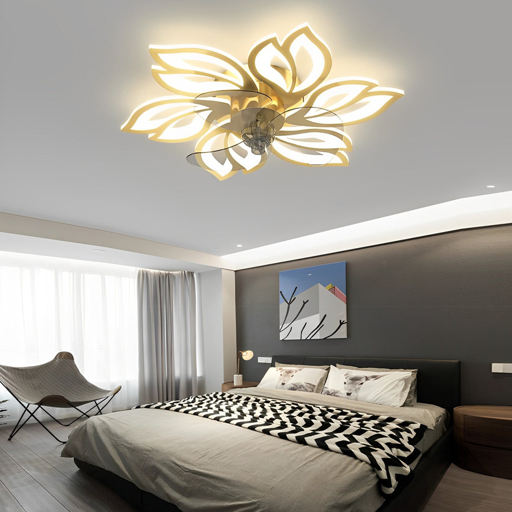 Modern White Flower Design LED Ceiling Fan with Light for Home