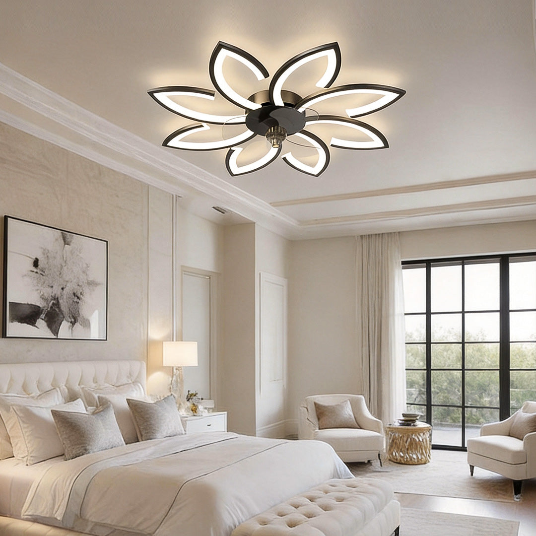 Modern White Flower Design LED Ceiling Fan with Light for Home