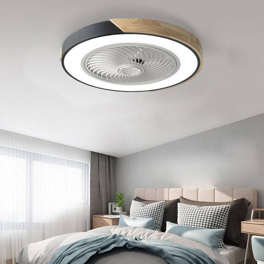 Sleek White Bladeless LED Flush Mount Ceiling Fan with Remote for Bedrooms